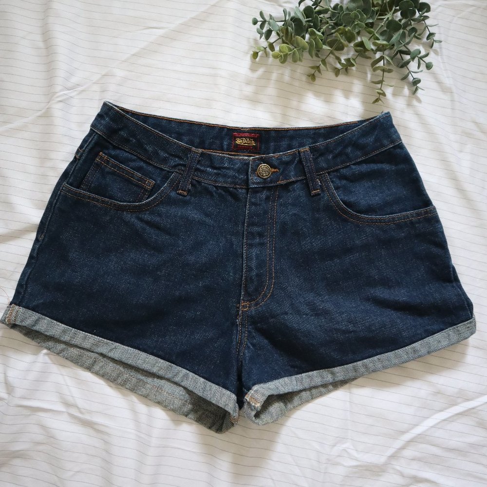 VON DUTCH High Rise Denim Shorts Dark Wash Size 29